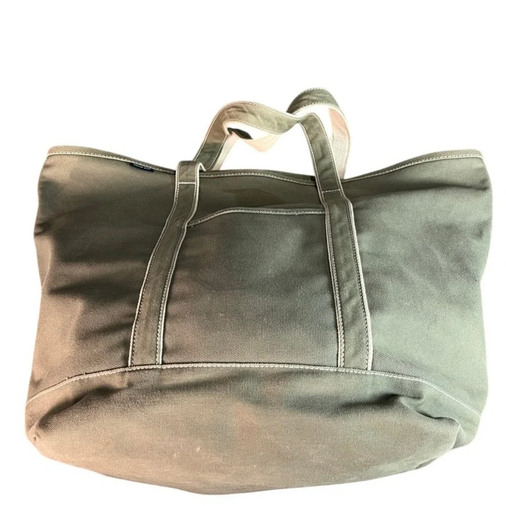 Lands End Olive Green Canvas Tote Bag Extra Large XL Travel Beach Carryall